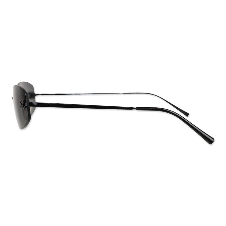 Chanel Black Rimless Blue Tinted Oval Sunglasses