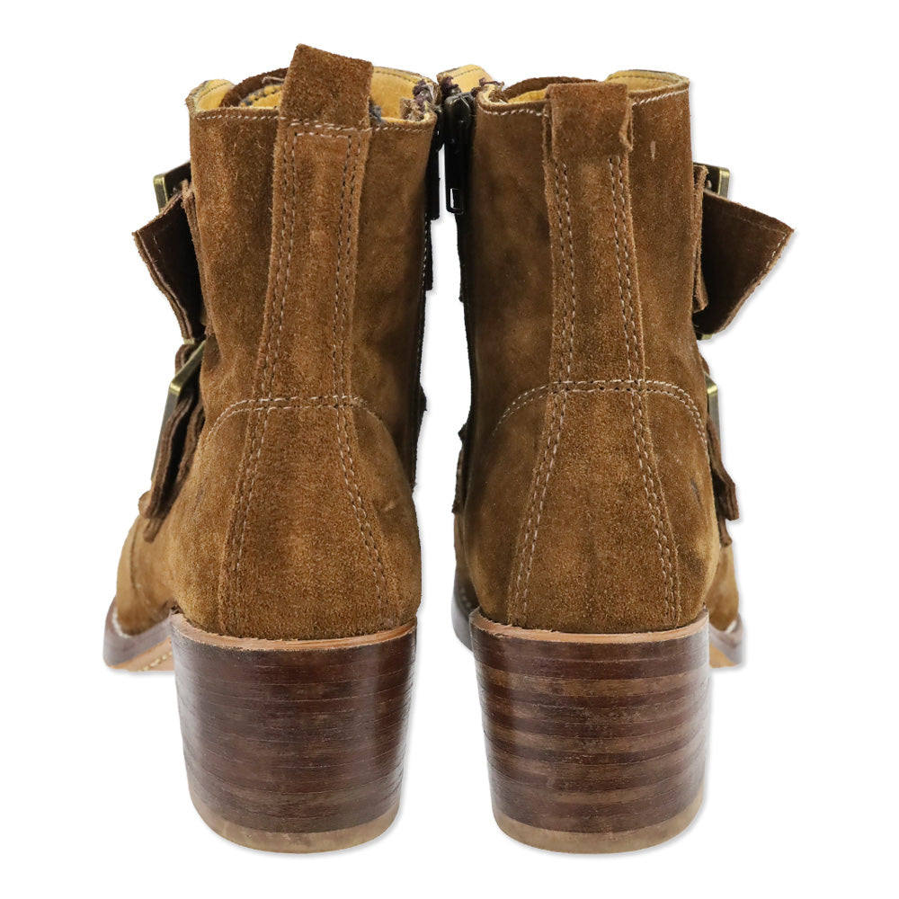 Frye Sabrina Brown Suede Double Buckle Ankle Boots