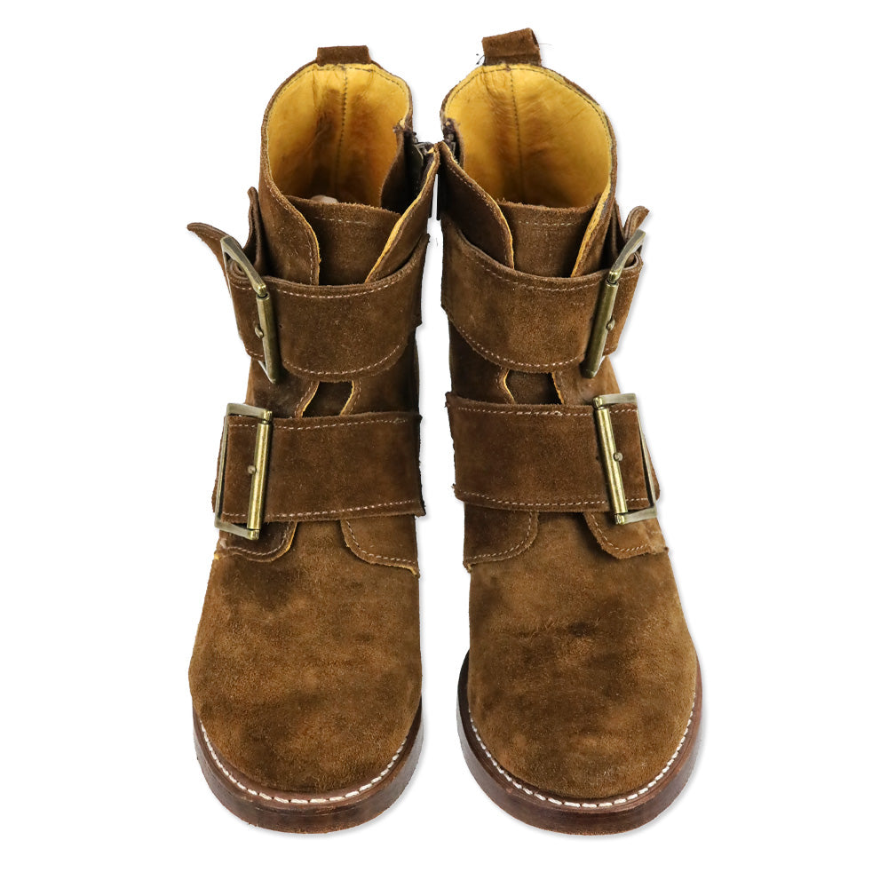 Frye Sabrina Brown Suede Double Buckle Ankle Boots