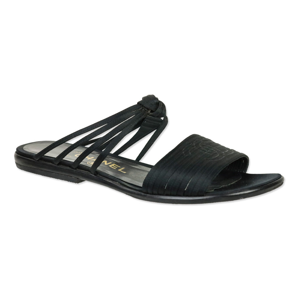 Chanel Black Satin Knot CC Slide Sandals