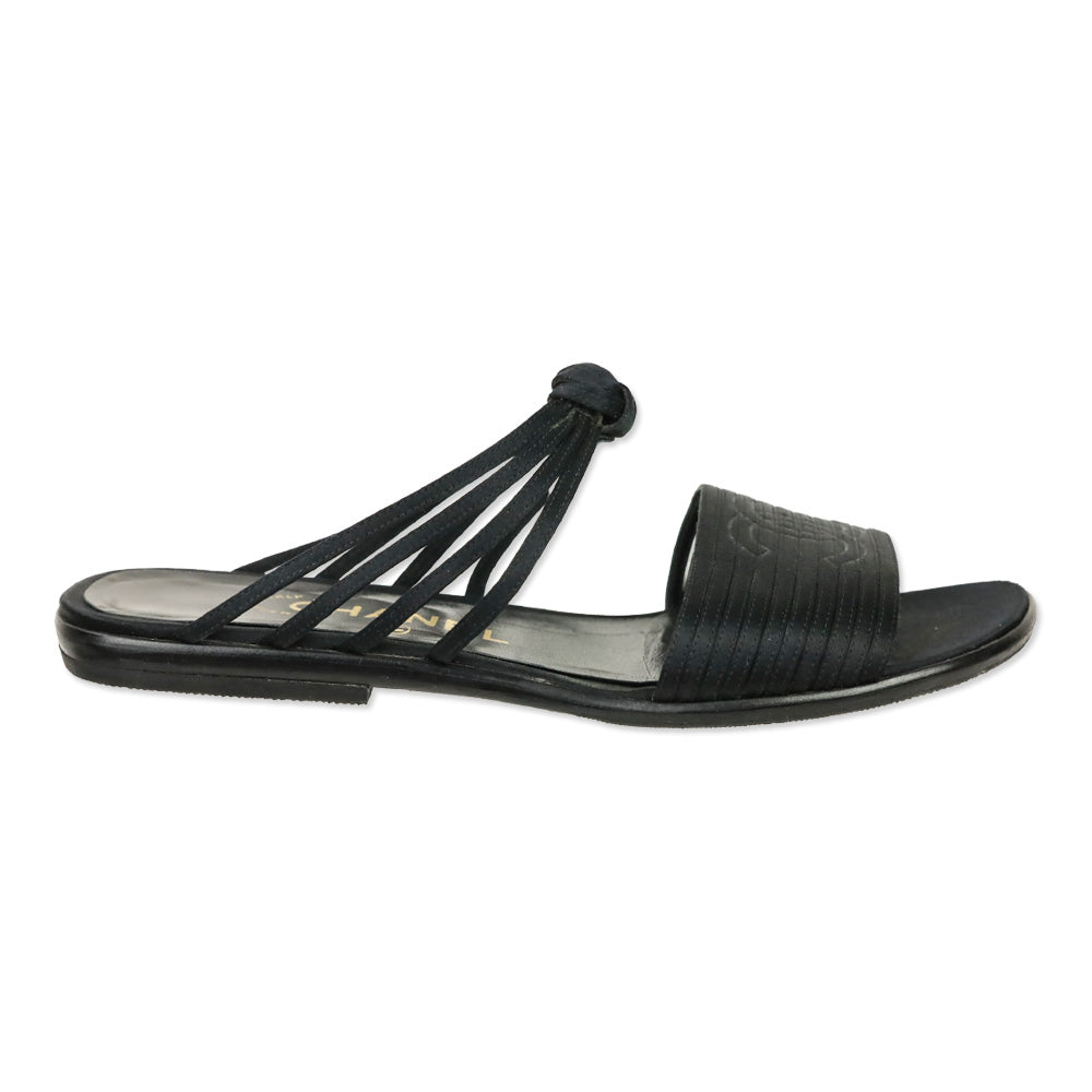 Chanel Black Satin Knot CC Slide Sandals