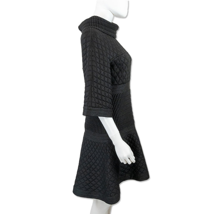 Chanel Black Shimmer Diamond Quilted Knit Dress