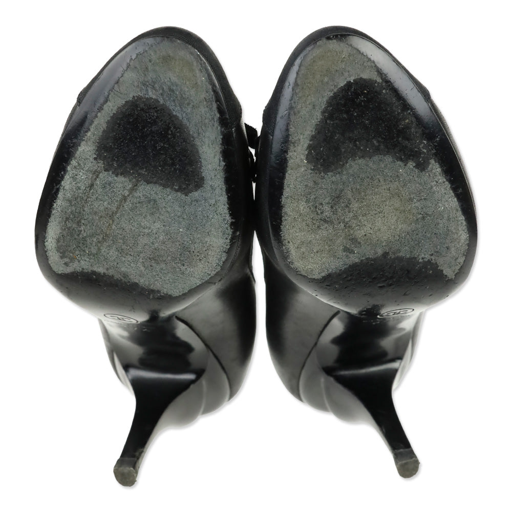 Chanel Black Soft Leather Grosgrain Cap Toe Bow Pump