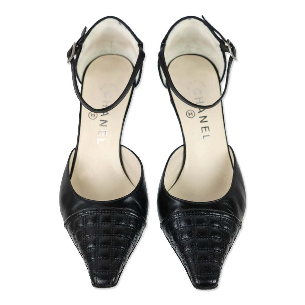 Chanel Black Square Quilted Leather Ankle-Strap D'Orsay Sandal