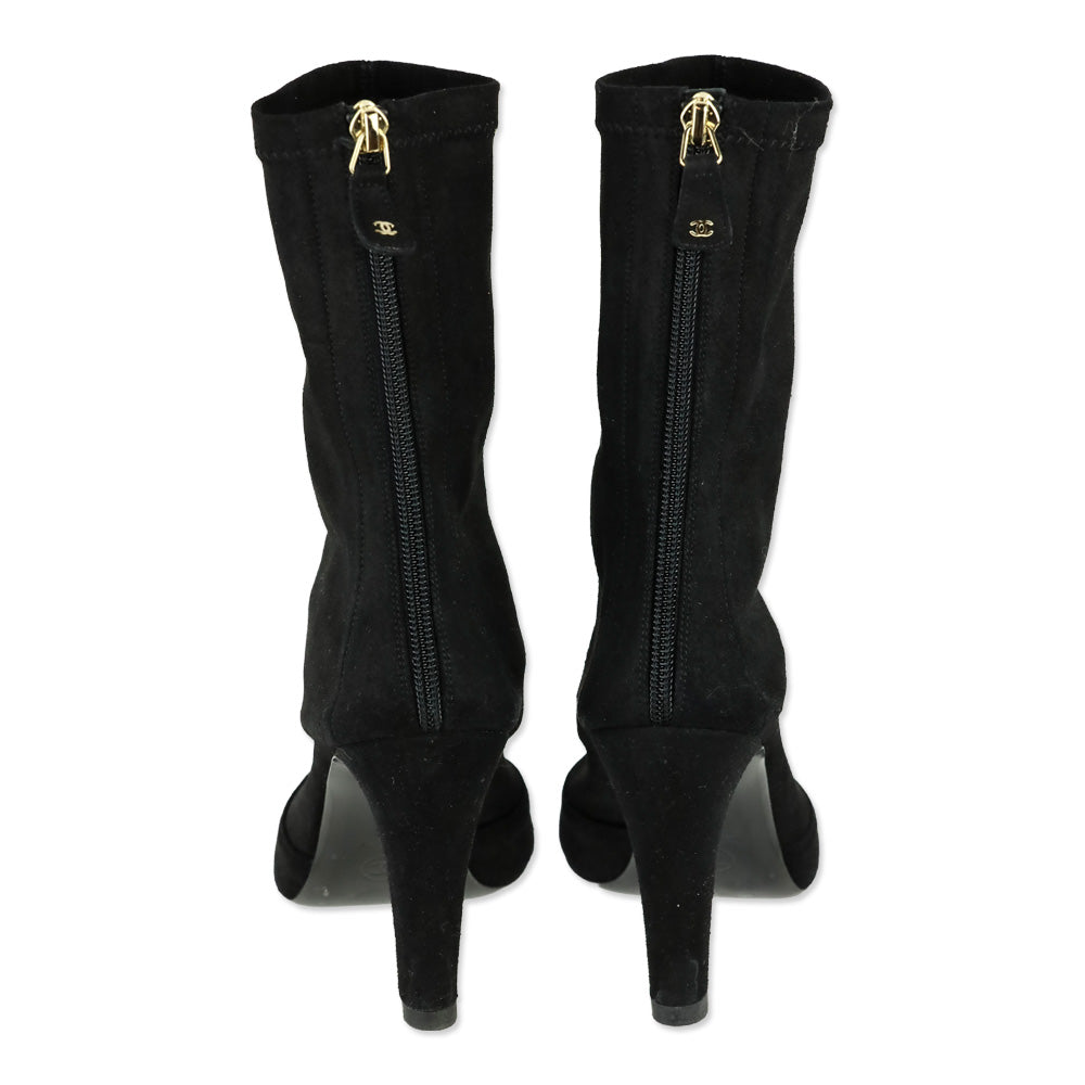 Chanel Black Stretch Lambskin Ankle Boots