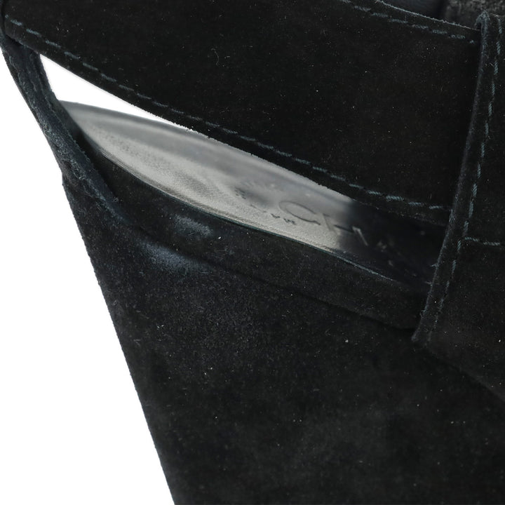 Chanel Black Suede Heart CC Buckle Wedge Sandals