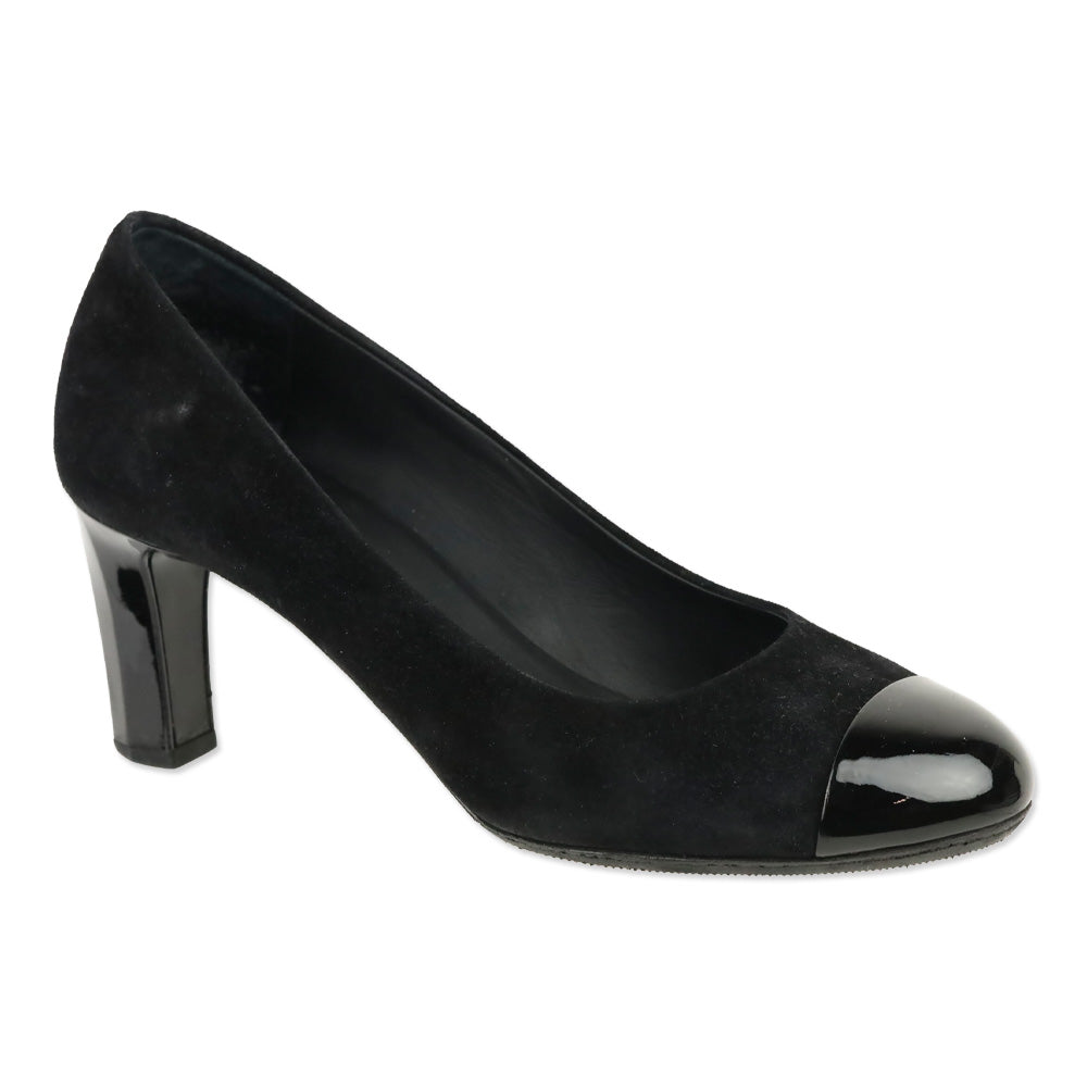Chanel Black Suede Patent Cap Toe Pumps
