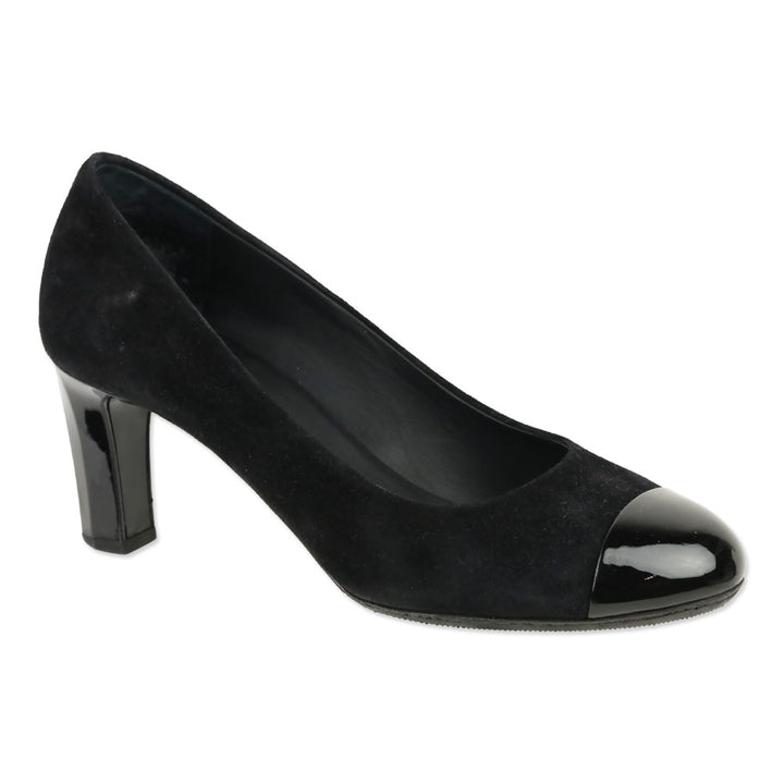 Chanel Black Suede Patent Cap Toe Pumps