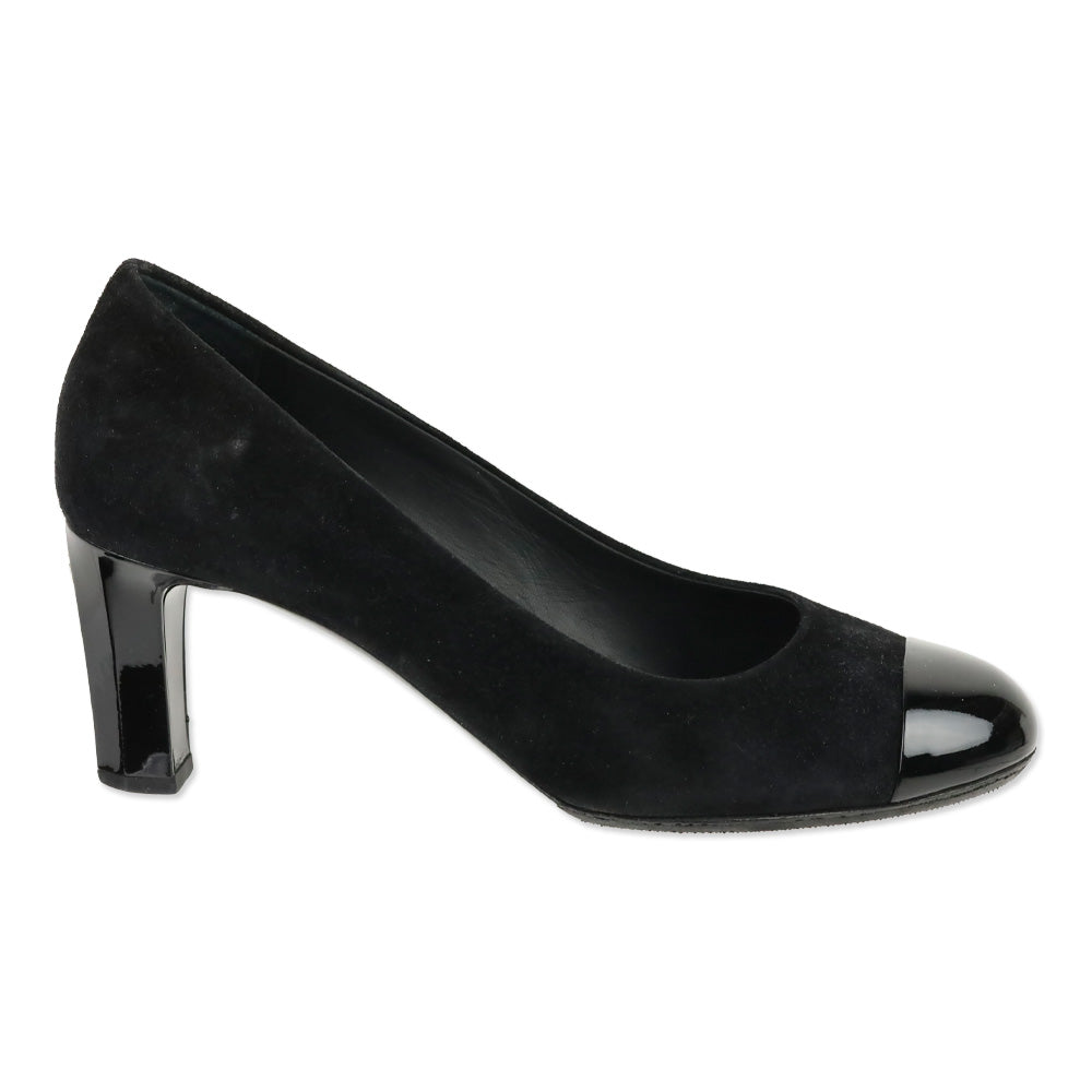 Chanel Black Suede Patent Cap Toe Pumps
