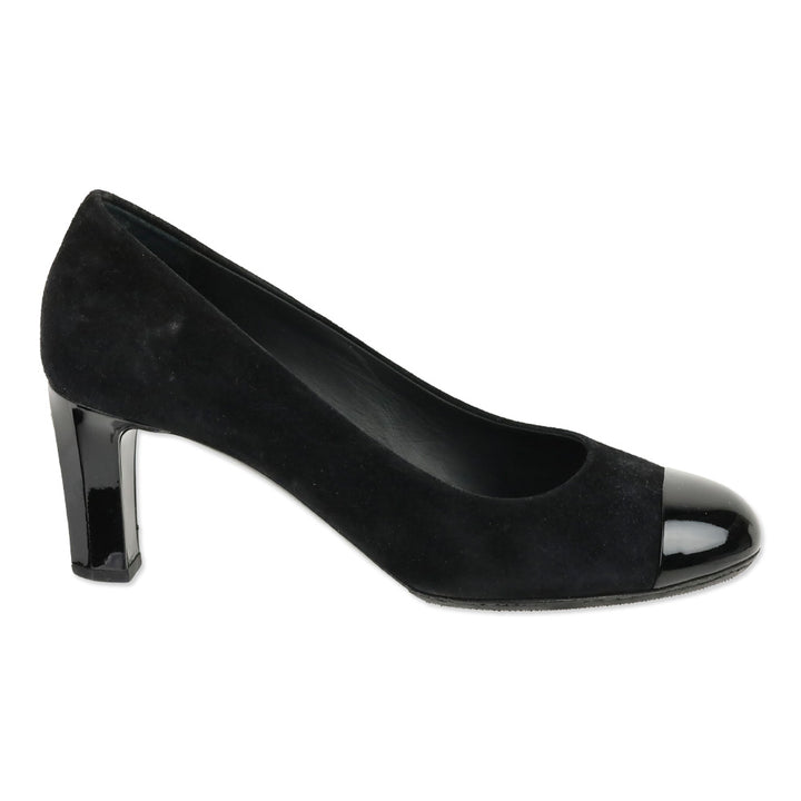 Chanel Black Suede Patent Cap Toe Pumps