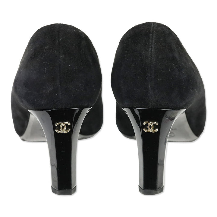 Chanel Black Suede Patent Cap Toe Pumps