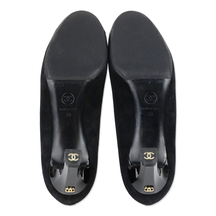 Chanel Black Suede Patent Cap Toe Pumps