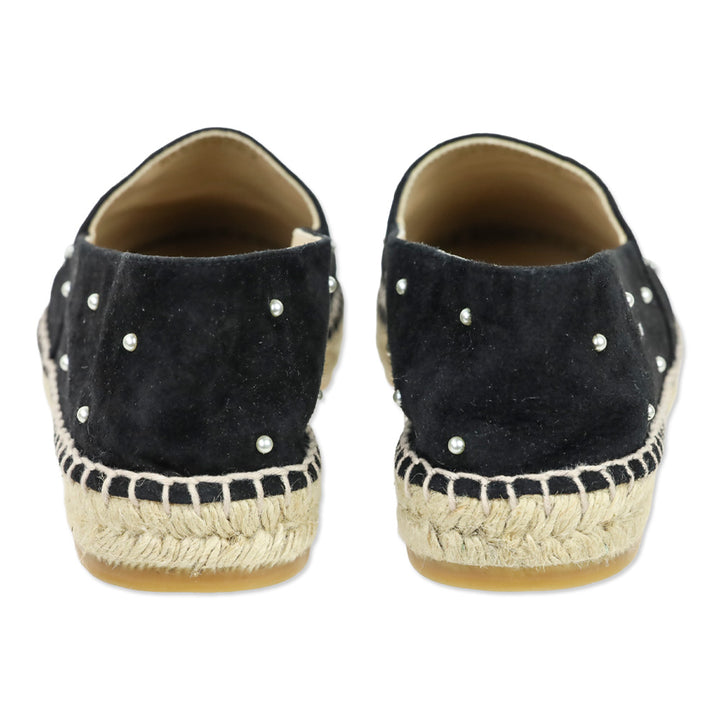 Chanel Black Suede Pearl CC Espadrilles