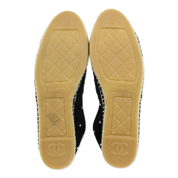 Chanel Black Suede Pearl CC Espadrilles