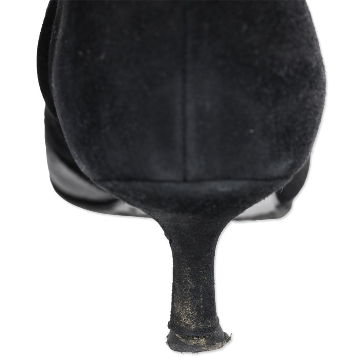Chanel Black Suede and Lizard Buckle Cap-Toe Kitten Heel Ankle Booties
