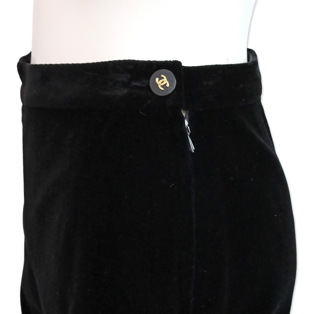 Chanel Black Velvet Straight Leg Pants