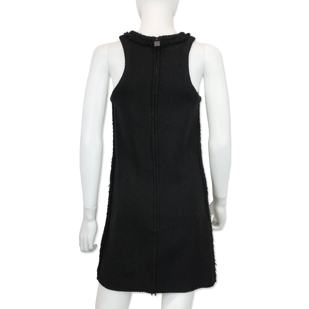 Chanel Black Wool Tweed Sleeveless Mini Dress