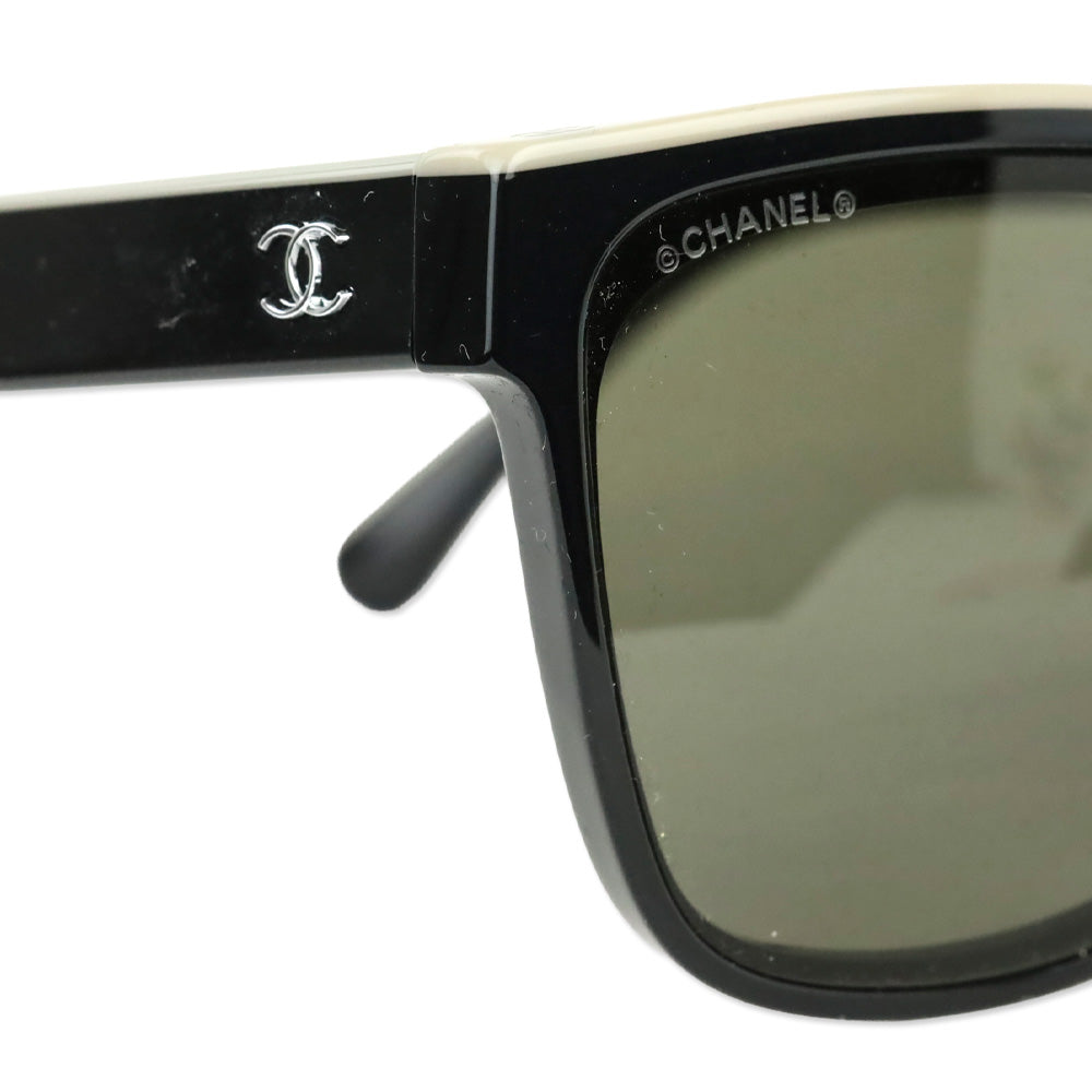 Chanel Black & Beige Shield Acetate CC Logo Sunglasses