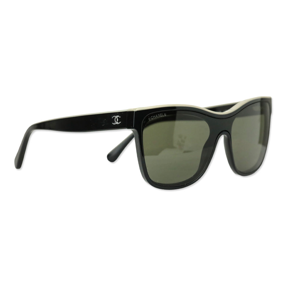 Chanel Black & Beige Shield Acetate CC Logo Sunglasses