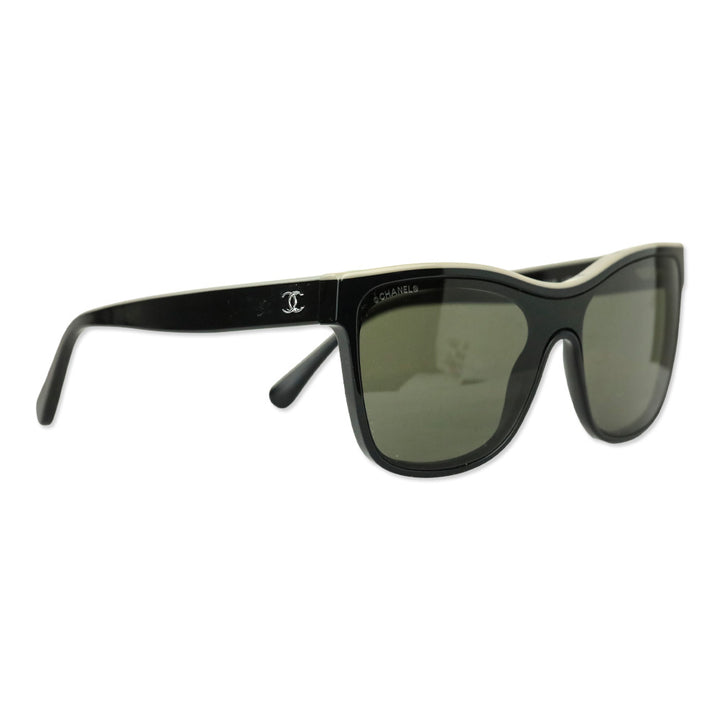 Chanel Black & Beige Shield Acetate CC Logo Sunglasses