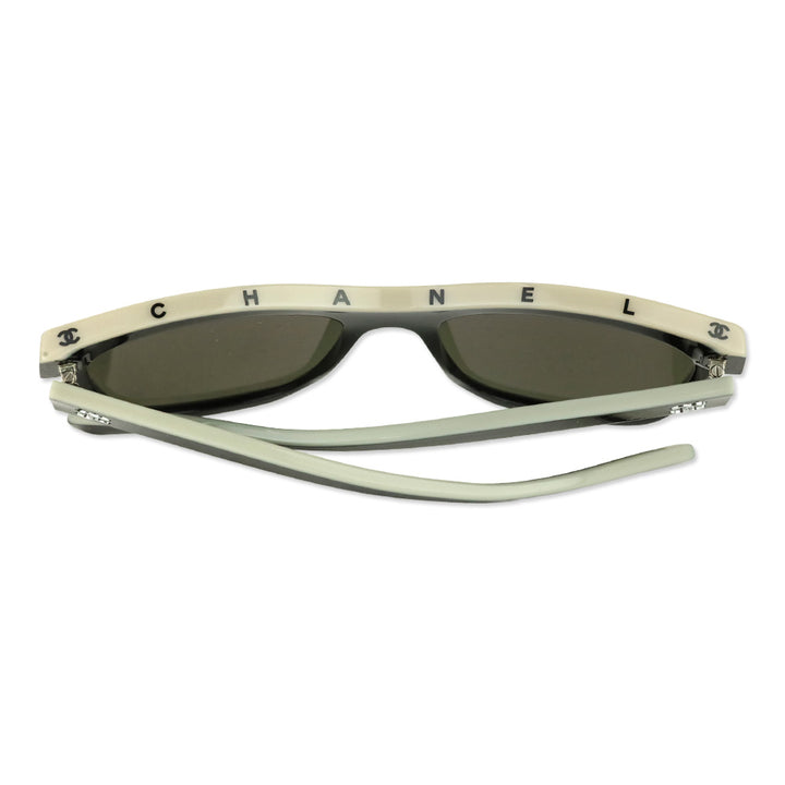 Chanel Black & Beige Shield Acetate CC Logo Sunglasses