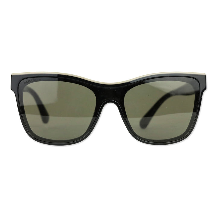Chanel Black & Beige Shield Acetate CC Logo Sunglasses