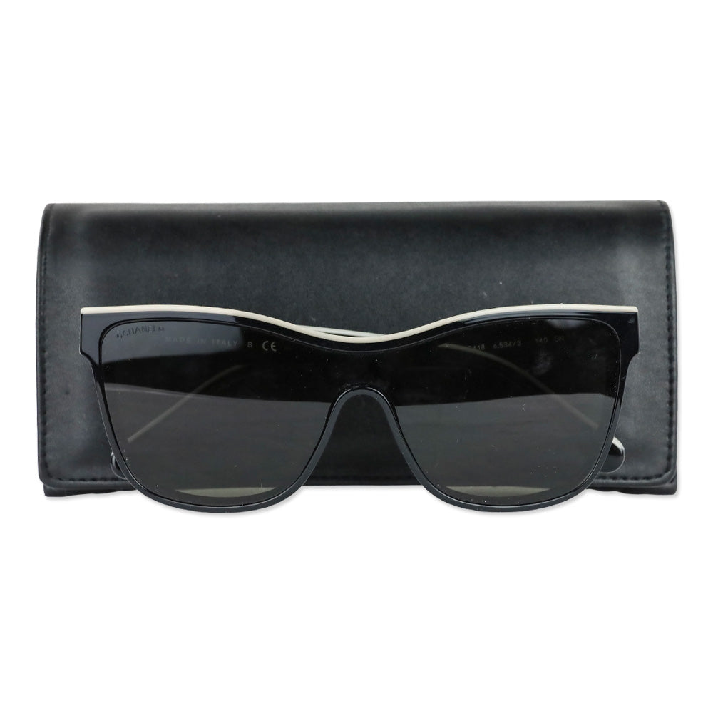 Chanel Black & Beige Shield Acetate CC Logo Sunglasses