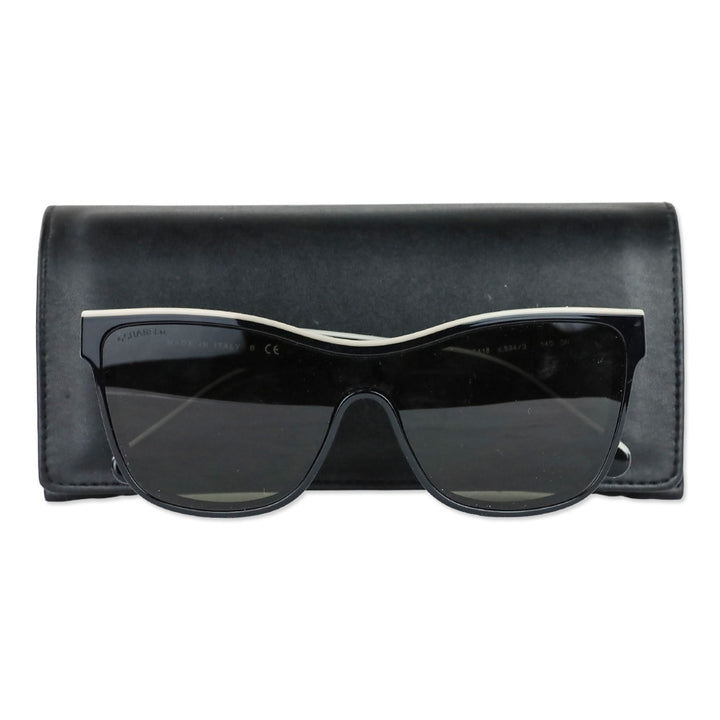 Chanel Black & Beige Shield Acetate CC Logo Sunglasses