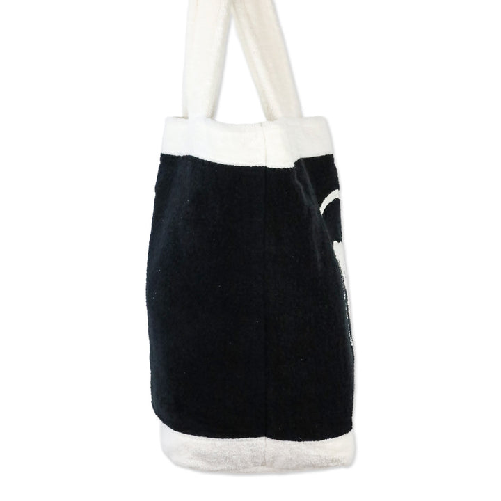 Chanel Black/White Terry Cotton CC Beach Tote with Pouch