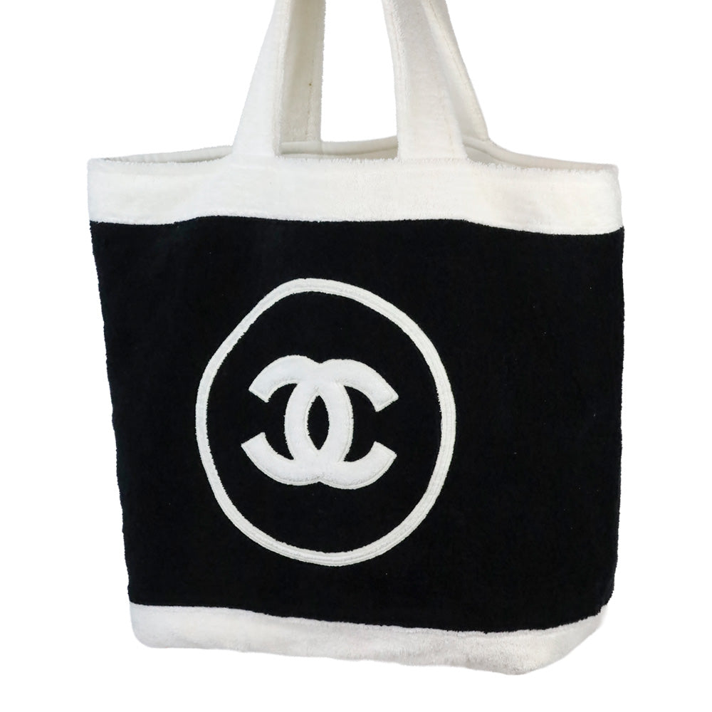 Chanel Black/White Terry Cotton CC Beach Tote with Pouch