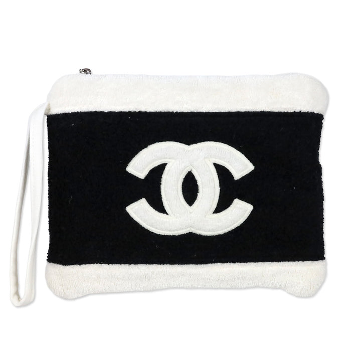 Chanel Black/White Terry Cotton CC Beach Tote with Pouch