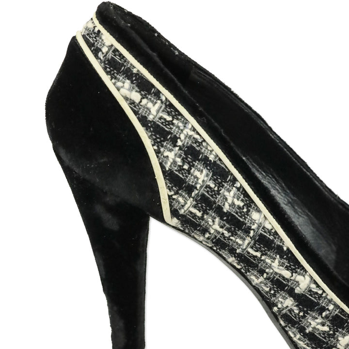 Chanel Black/White Tweed & Black Velvet Pump