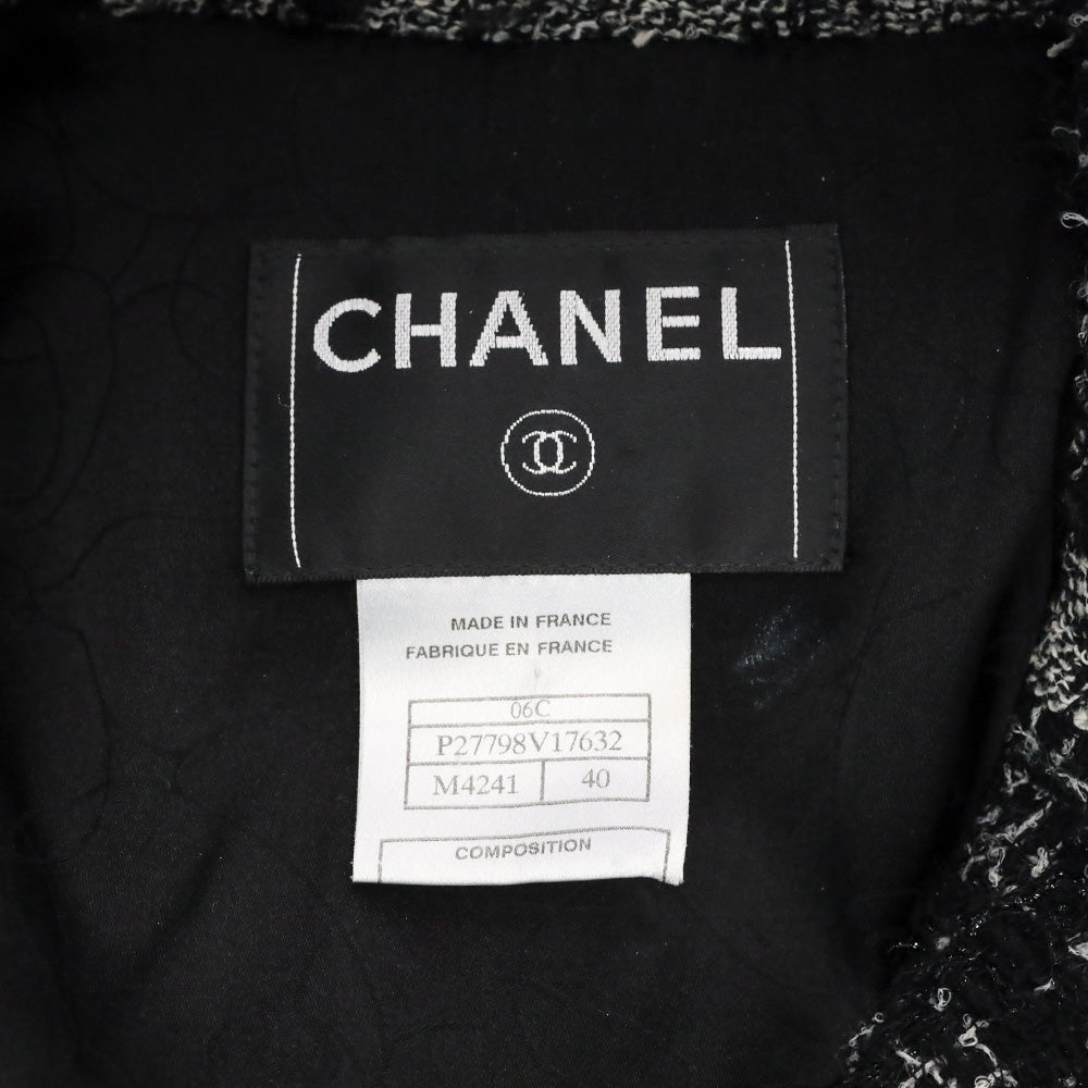 Chanel Black/White Wool Tweed CC Button Fringe Blazer