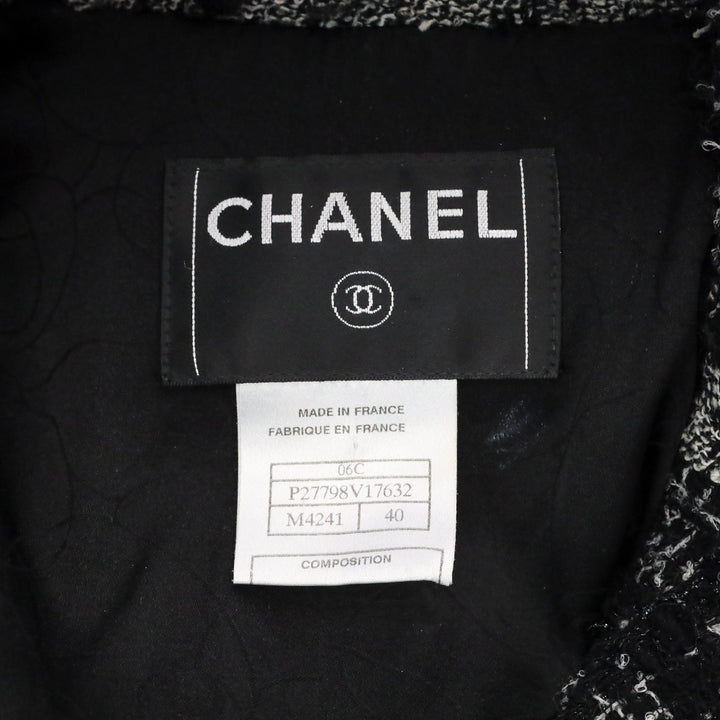 Chanel Black/White Wool Tweed CC Button Fringe Blazer