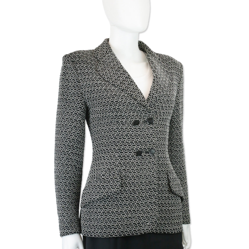 Chanel Black/White Woven Tweed Double-Breasted Blazer