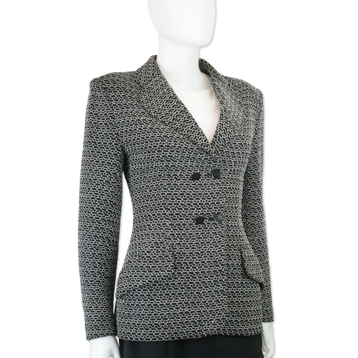 Chanel Black/White Woven Tweed Double-Breasted Blazer