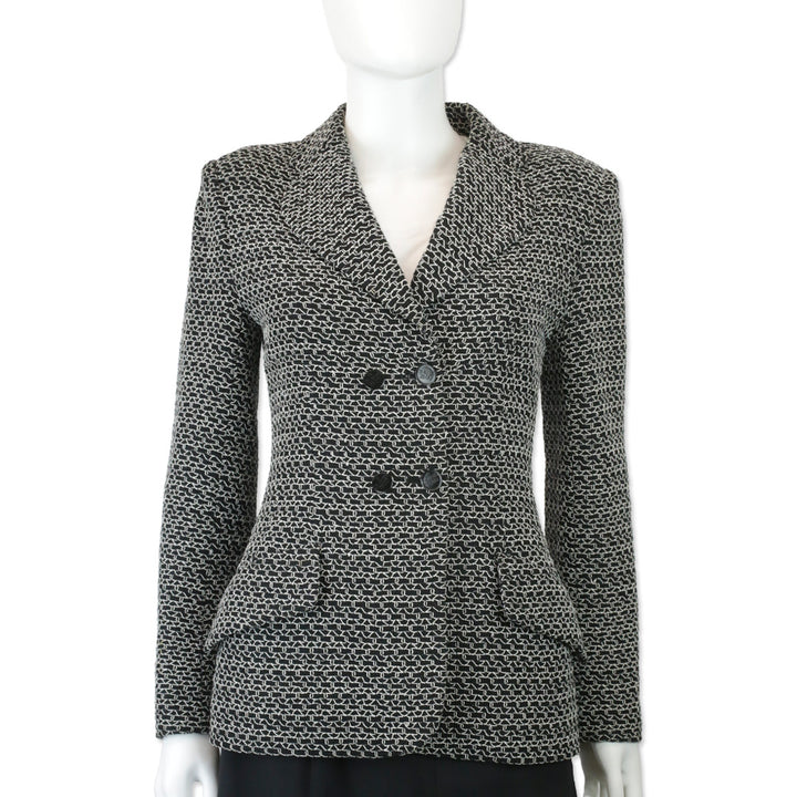 Chanel Black/White Woven Tweed Double-Breasted Blazer