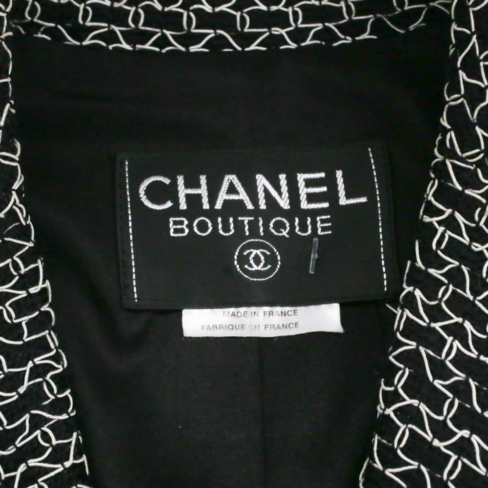 Chanel Black/White Woven Tweed Double-Breasted Blazer