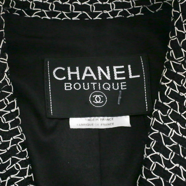 Chanel Black/White Woven Tweed Double-Breasted Blazer