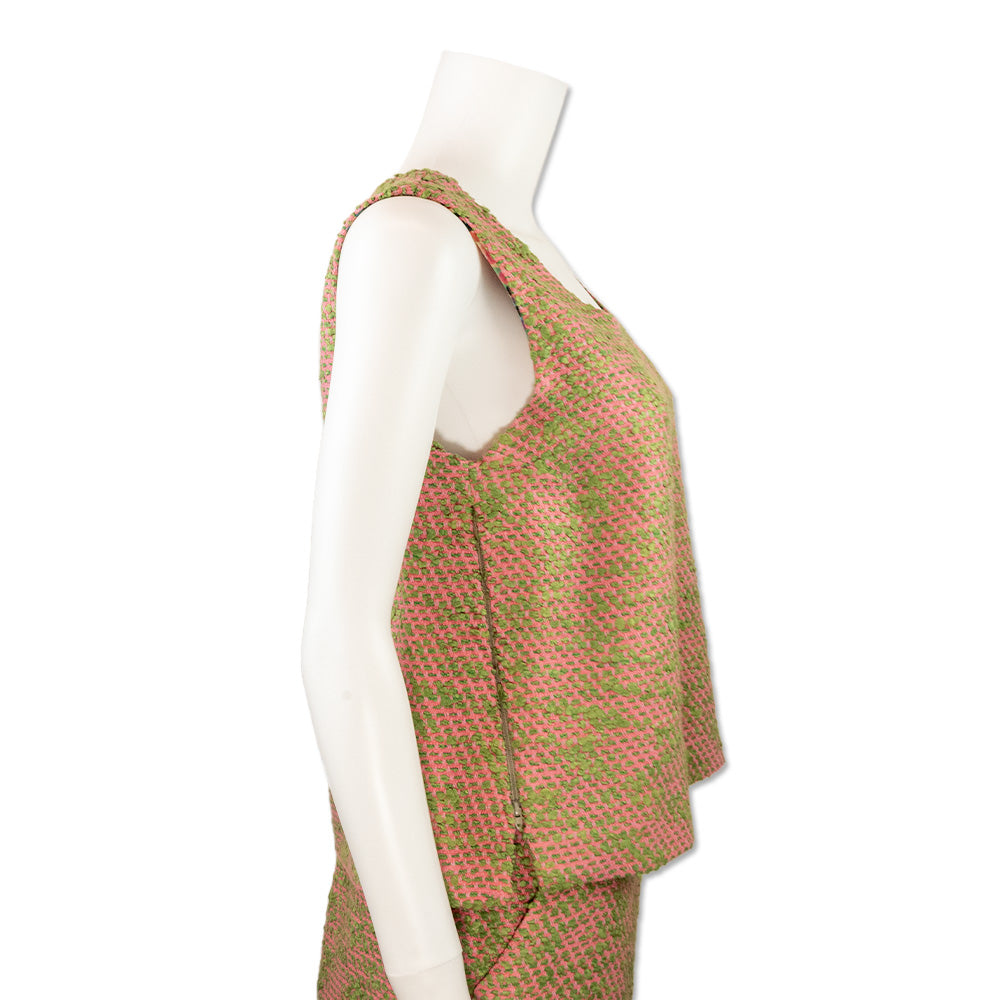 Chanel Pink and Green Tweed Sleeveless Top with Silk Multicolor Lining