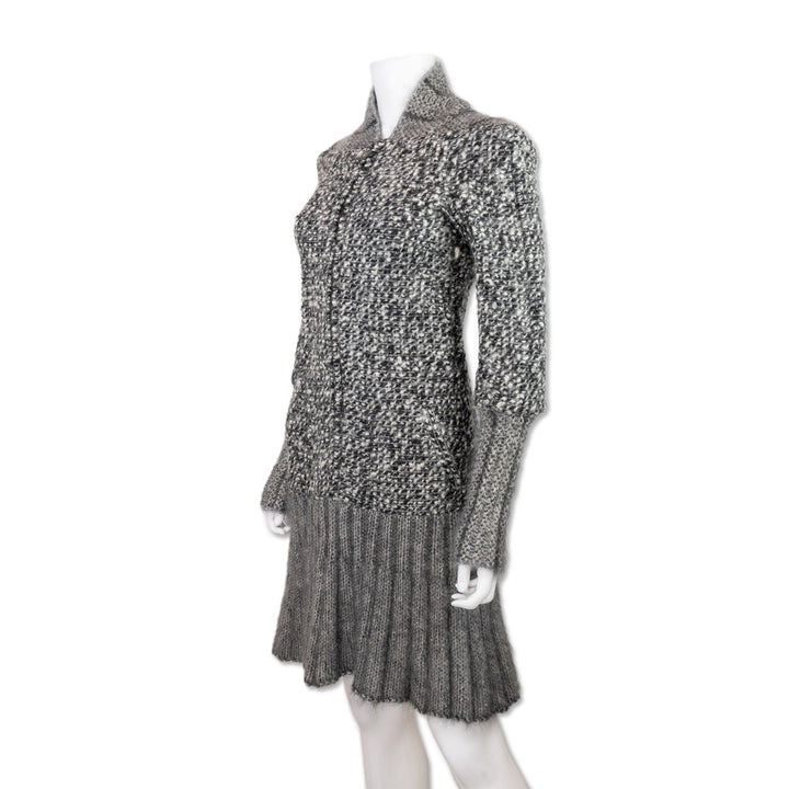 Chanel Black and White Long Sleeve Mohair Knit Midi Dress