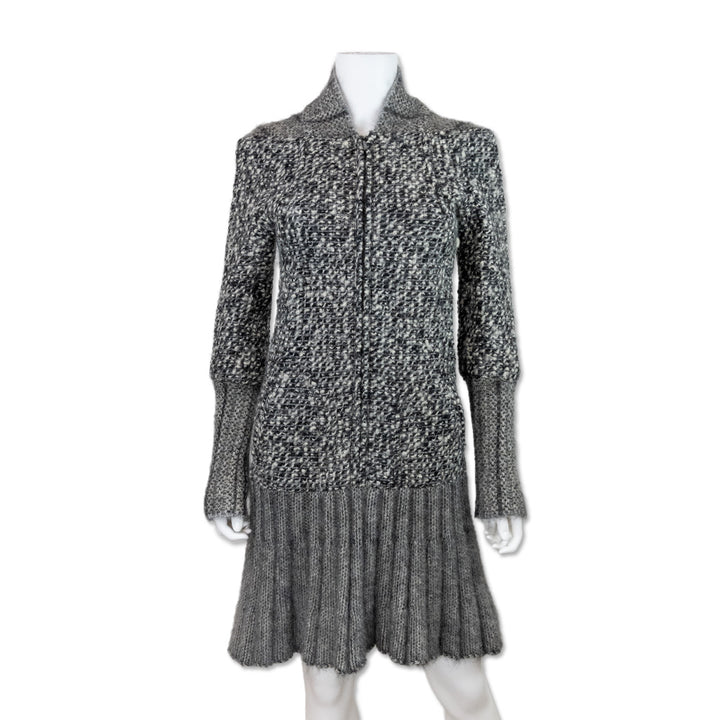 Chanel Black and White Long Sleeve Mohair Knit Midi Dress