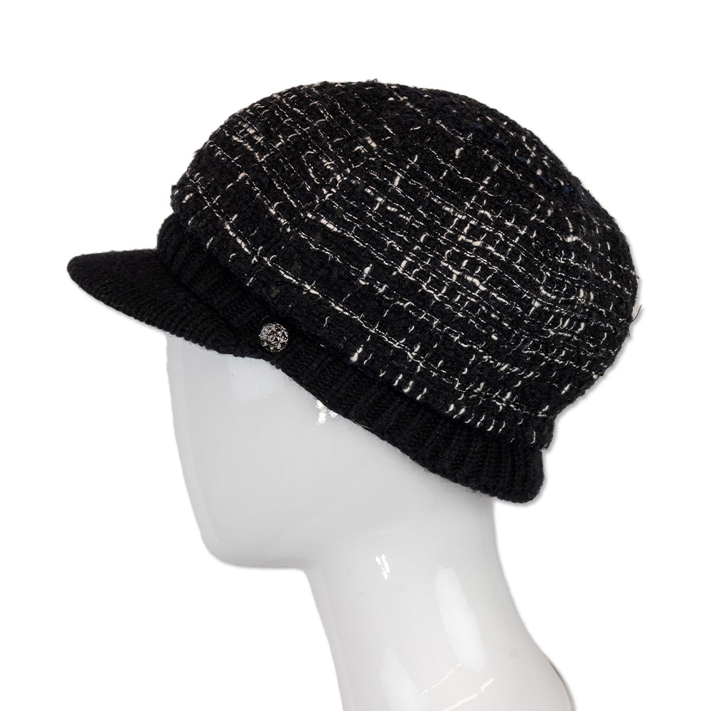 Chanel Black and White Tweed Newsboy Cap