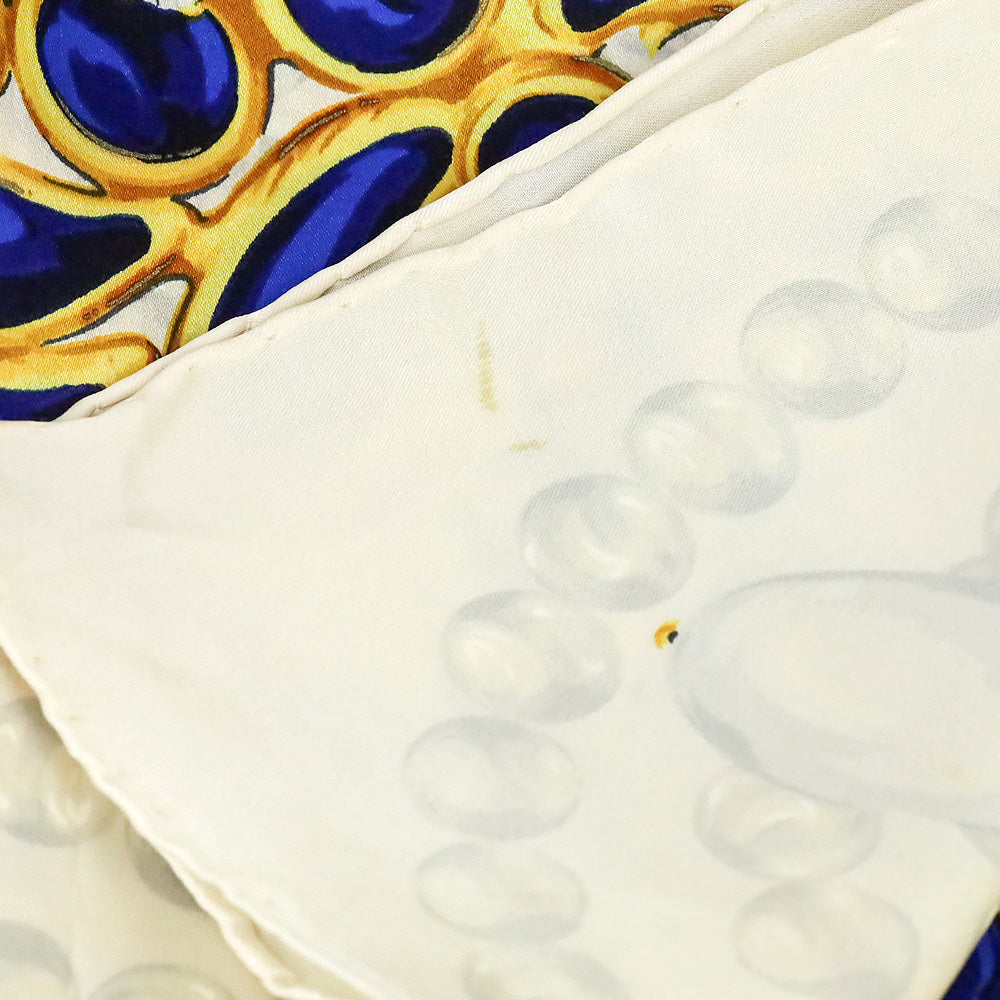 Chanel Blue & Gold Jewel Print Cream Silk Scarf