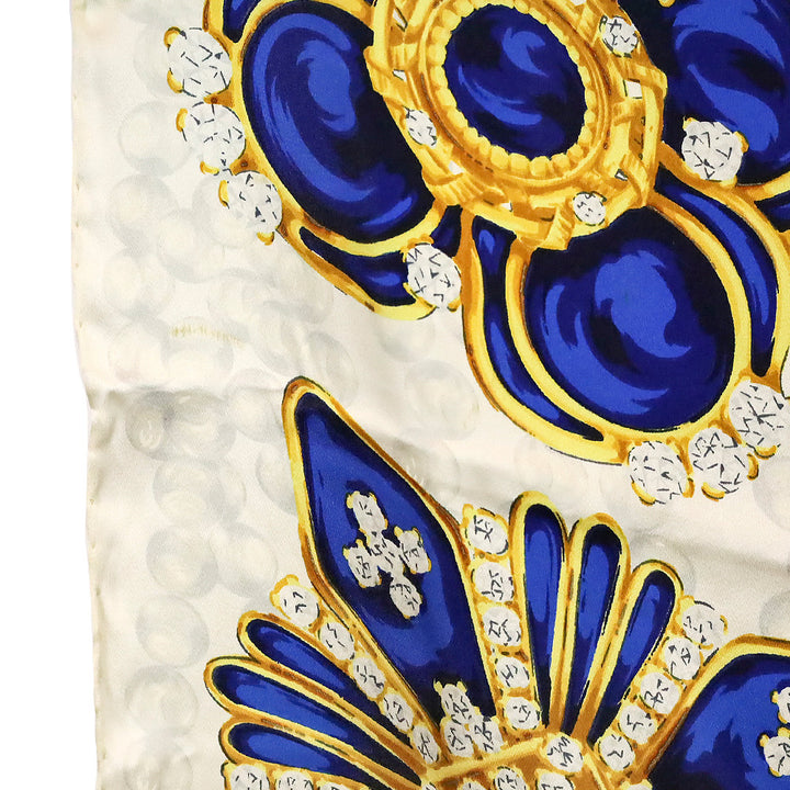 Chanel Blue & Gold Jewel Print Cream Silk Scarf
