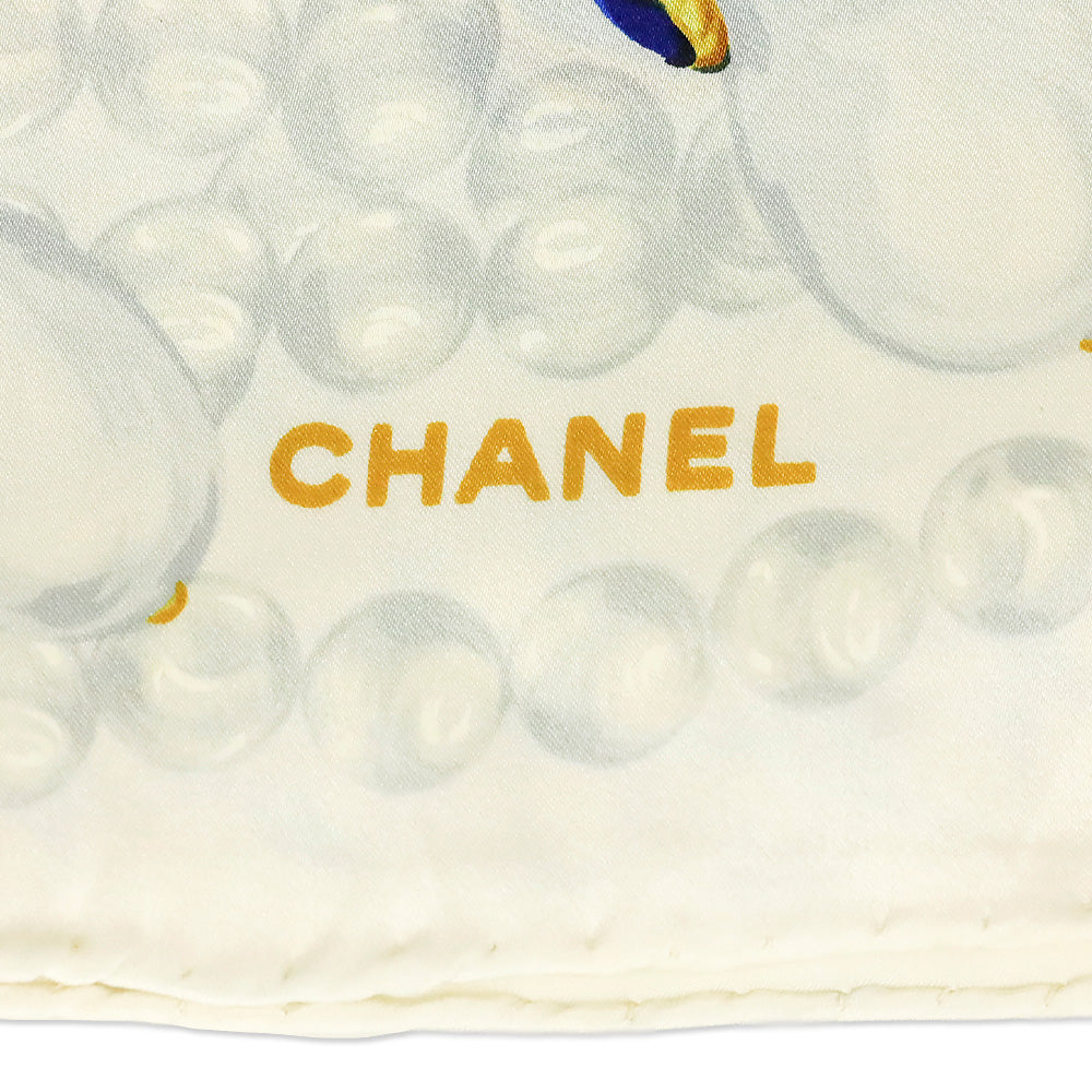 Chanel Blue & Gold Jewel Print Cream Silk Scarf