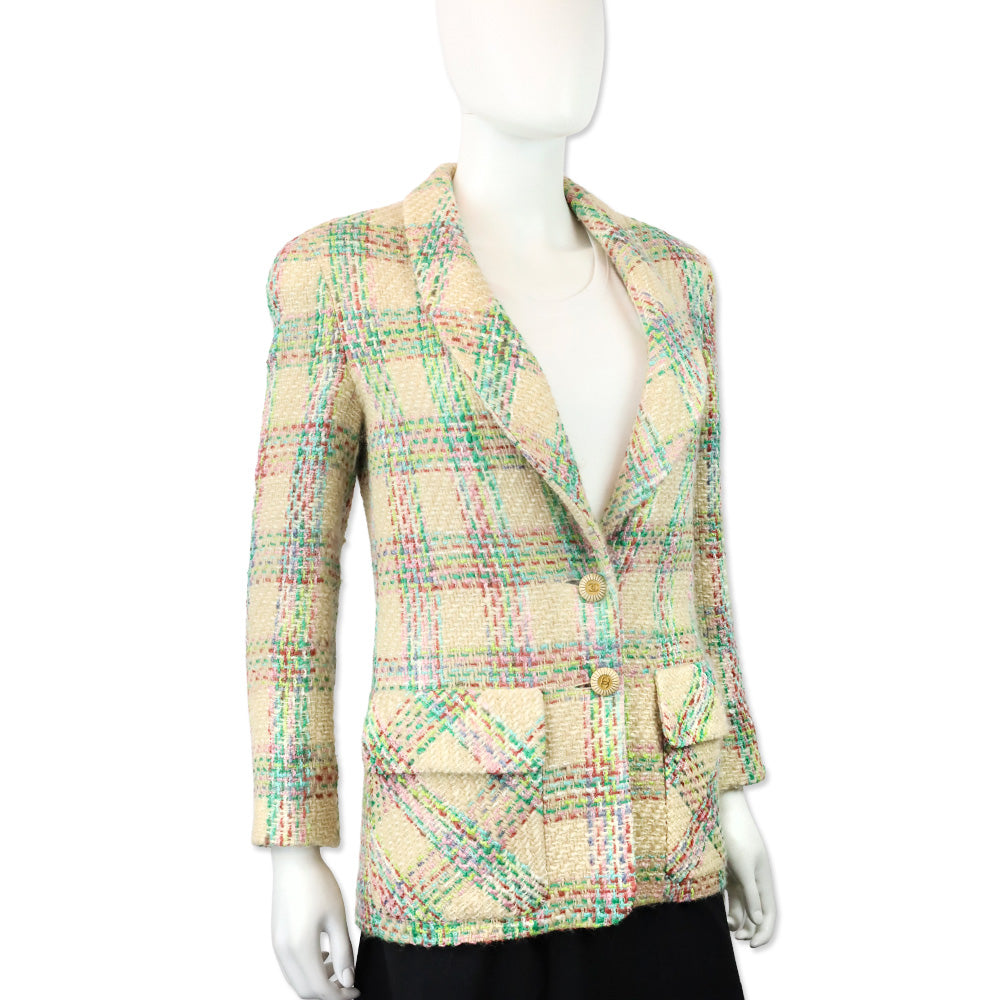 Chanel Boutique 1993 Cream Multi Wool/Acrylic Tweed Blazer