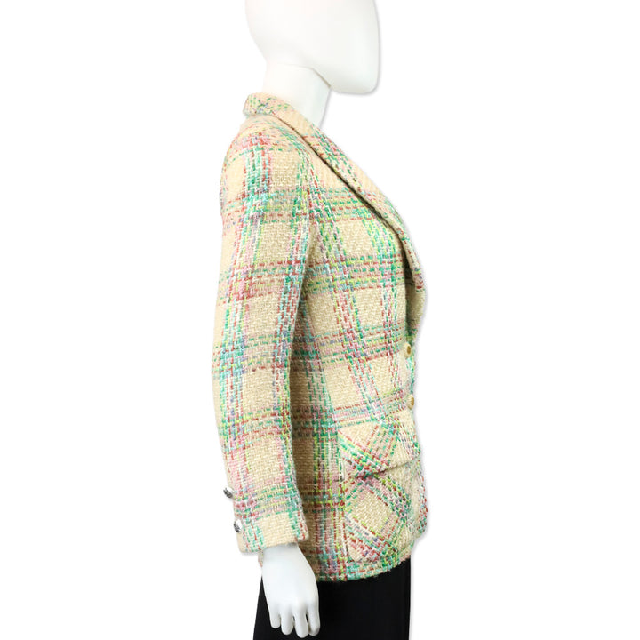 Chanel Boutique 1993 Cream Multi Wool/Acrylic Tweed Blazer