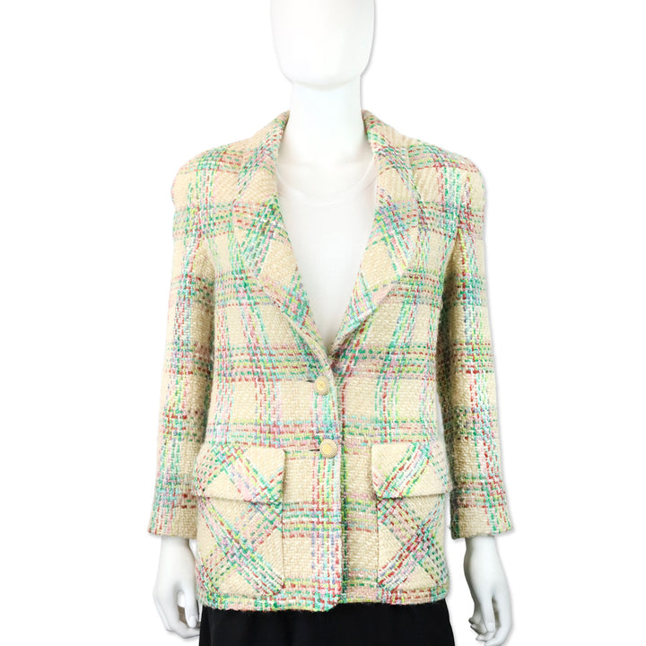 Chanel Boutique 1993 Cream Multi Wool/Acrylic Tweed Blazer