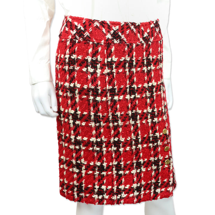 Chanel Boutique Red/Black/White Tweed Skirt